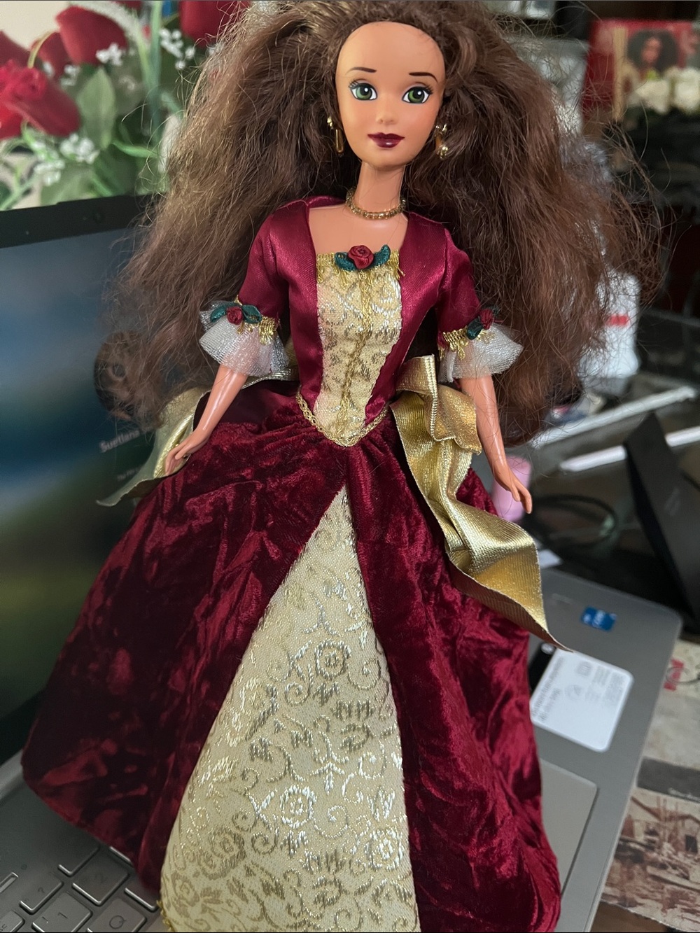 Barbie Holiday Belle Beauty and the Beast Doll with Burgundy and Gold Foil Gown